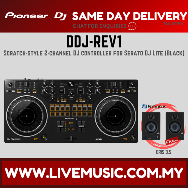 Pioneer DJ DDJ-REV1 2-deck Serato DJ Controller With Monitor Speaker And Bag - Black ( DDJREV1 / DDJ REV1 )