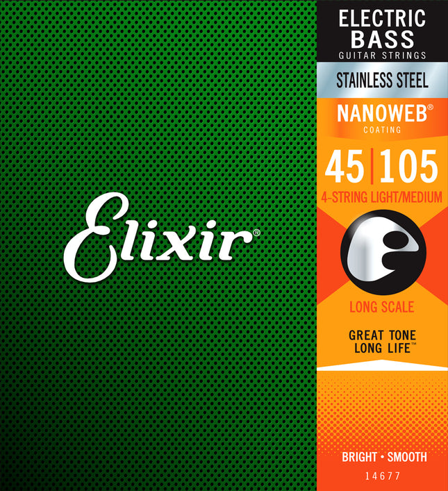 Elixir 14677 Nanoweb Coated Stainless Steel Electric Bass Strings (45-105)