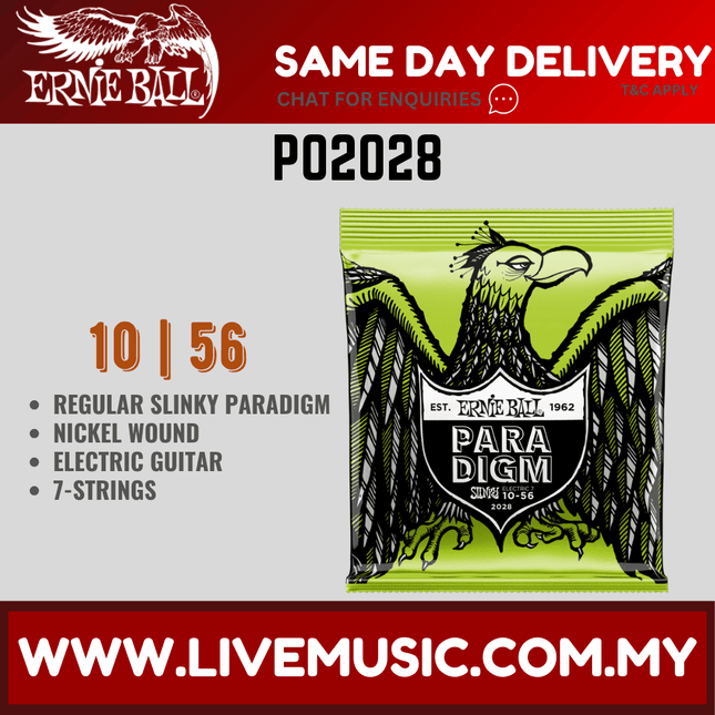 Ernie Ball 2028 Regular Slinky Paradigm 7-string Electric Guitar Strings, 10-56 Gauge