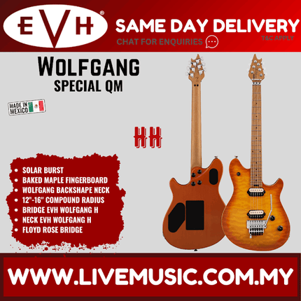 EVH Wolfgang Special QM Electric Guitar, Baked Maple FB, Solar Burst