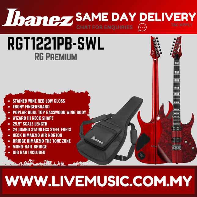 Ibanez Premium RGT1221PB-SWL HH Electric Guitar - Stained Wine Red Low Gloss ( RGT1221PB SWL / RGT1221PBSWL )