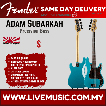 Fender Japan Adam Subarkah Signature Precision Bass Guitar, Rosewood FB, Taos Turquoise