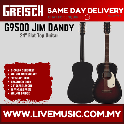 Gretsch G9500 Jim Dandy Flat Top Parlor Acoustic Guitar, 2-Colour Sunburst