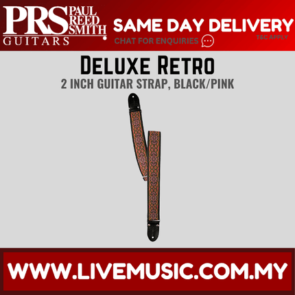 PRS 2 Inch Deluxe Retro Guitar Strap, Black/Pink
