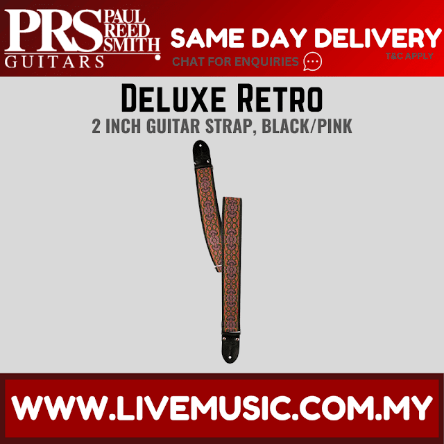 PRS 2 Inch Deluxe Retro Guitar Strap, Black/Pink