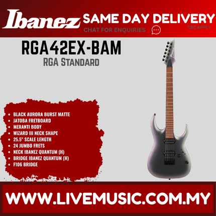 Ibanez RGA42EX Electric Guitar Jatoba Fretboard - Black Aurora Burst Matte (RGA42EX-BAM)