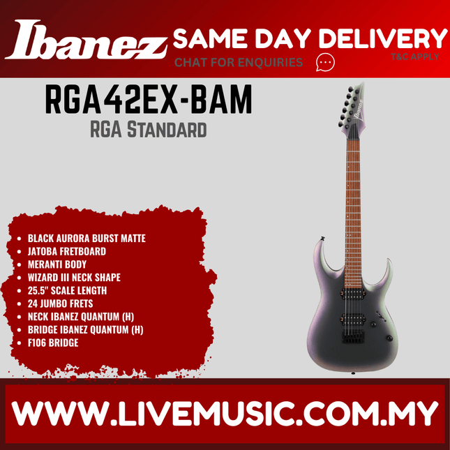Ibanez RGA42EX Electric Guitar Jatoba Fretboard - Black Aurora Burst Matte (RGA42EX-BAM)