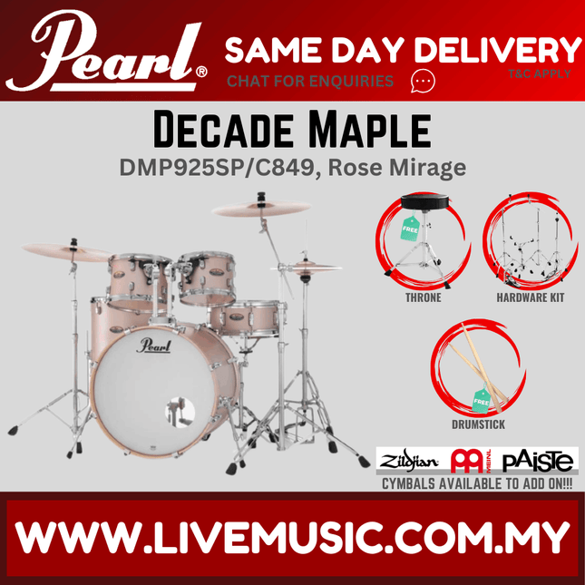Pearl Decade Maple DMP925SP/C 5-Piece Drum Set with Hardware, Drumstick & Throne Without Cymbal Set ( NO CYMBAL )