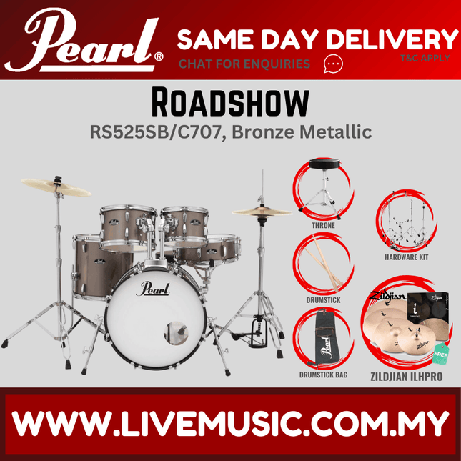 Pearl Roadshow RS525SB/C Drum Set with Zildjian ILHPRO Cymbal set, Drum Throne