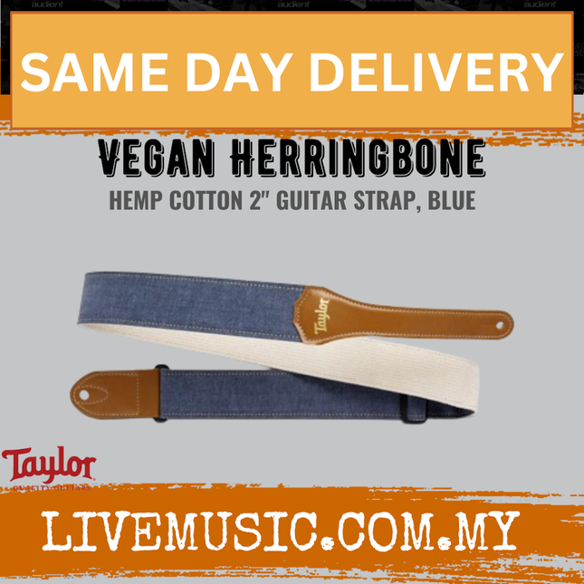 Taylor 2" Vegan Herringbone Hemp Cotton Guitar Strap, Blue