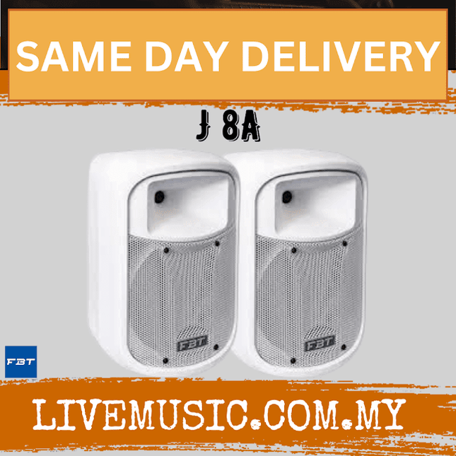 FBT J8A active monitor speakers (pair), white front grille with logo