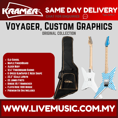 Kramer Voyager Old School Electric Guitar with Premium Gig Bag - Alpine White with Blue Checkers