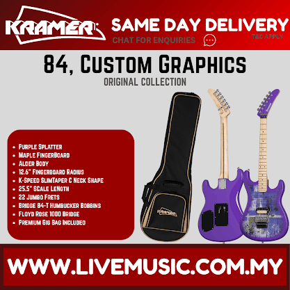 Purple splatter electric guitar with padded gig bag, contoured body and neck strap
