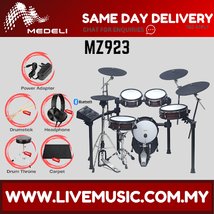Digital electric drum set kit with drum pads, cymbals, and mounting rack