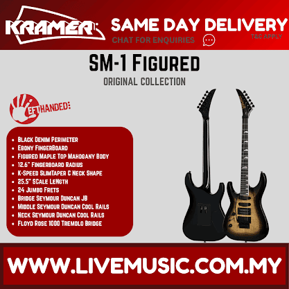Kramer SM-1 Figured Left-handed Electric Guitar -Black Denim Perimeter