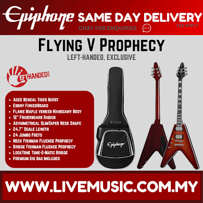Epiphone Flying V Prophecy Left-Handed Electric Guitar with Premium Gig Bag - Aged Bengal Tiger