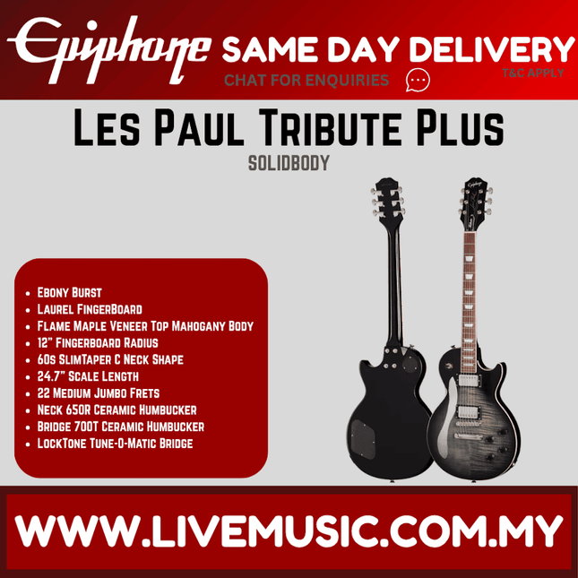 Epiphone Les Paul Tribute Plus Electric Guitar - Ebony Burst