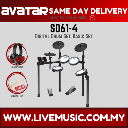 Avatar SD61-4 digital drum set with 8 mesh pads, drum throne, headphones, drumsticks