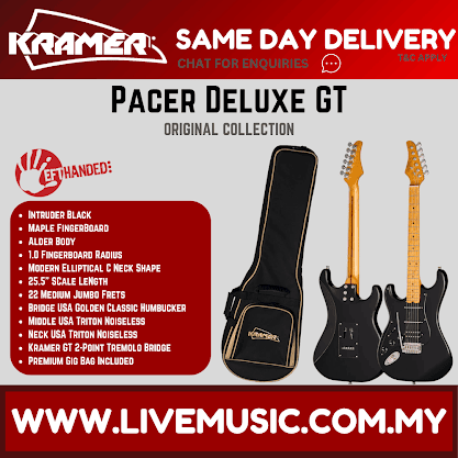 Kramer Pacer Deluxe GT Left-handed Electric Guitar with Premium Gig Bag - Intruder Black