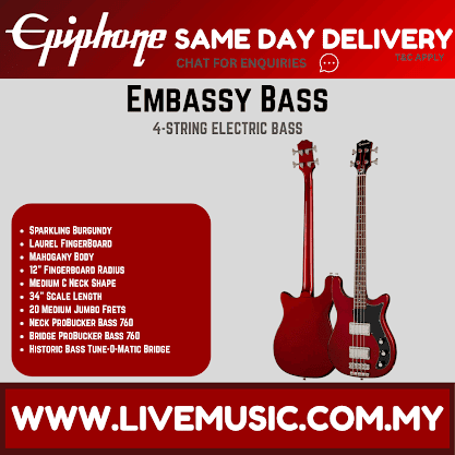 Epiphone Embassy Bass Guitar - Sparkling Burgundy