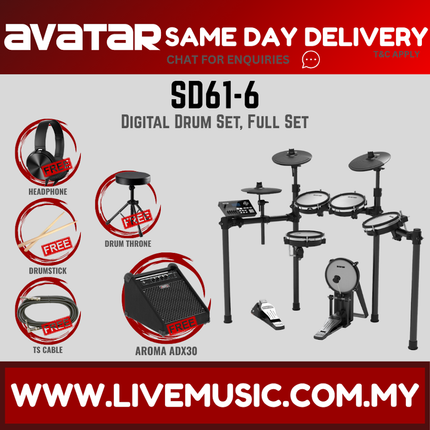 Electric mesh drum set full kit with throne, headphones, drumsticks, and control module