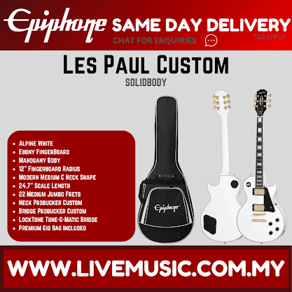 Epiphone Les Paul Custom  Electric Guitar with Premium Gigbag - Alpine White