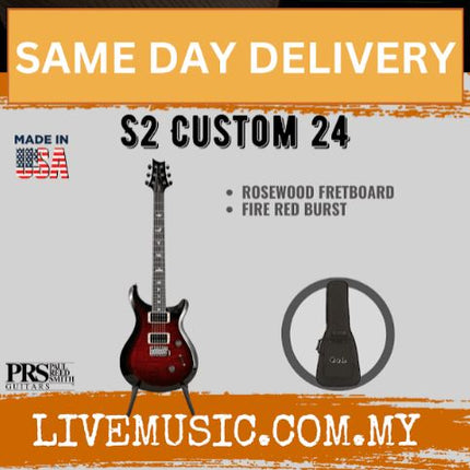PRS S2 Custom 24 Electric Guitar w/Bag Rosewood FB-Fire Red Burst