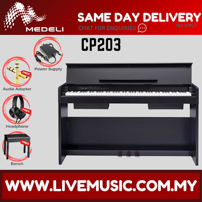 Black compact digital piano with open lid and full-size keyboard
