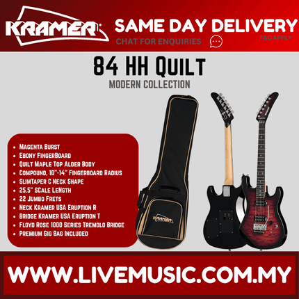 Kramer The 84 HH Quilt Electric Guitar with Premium Bag - Magenta