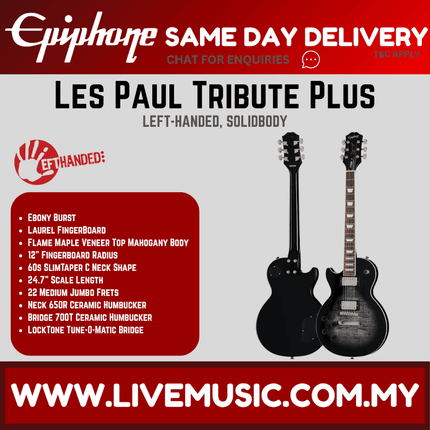Epiphone Les Paul Tribute Plus Left-handed Electric Guitar -Ebony Burst
