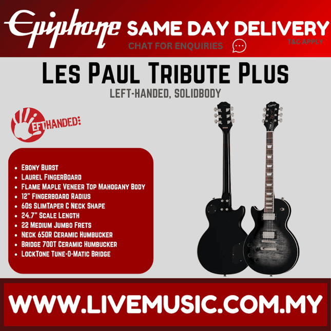 Epiphone Les Paul Tribute Plus Left-handed Electric Guitar -Ebony Burst