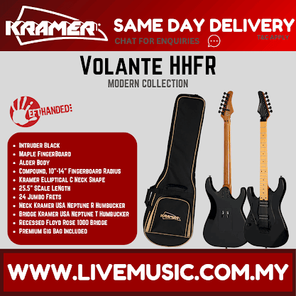 Kramer Volante HHFR Left-handed Electric Guitar with Premium Bag - Intruder Black