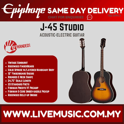 Epiphone J-45 Studio Left-handed Acoustic-electric Guitar - Vintage Sunburst ( J45 )