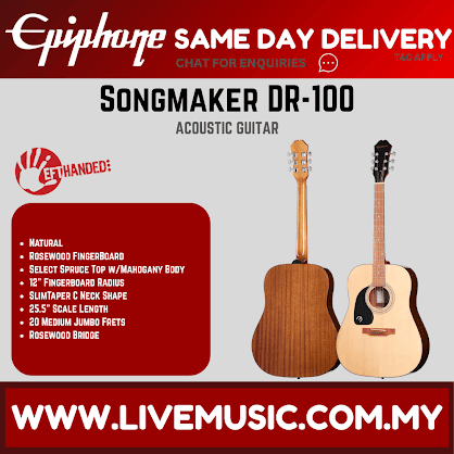 Epiphone DR-100 Dreadnought Left-Handed Acoustic Guitar - Natural (DR100)