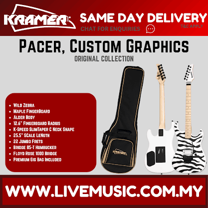 Kramer Pacer Wild Zebra Electric Guitar with Premium Gig Bag - Alpine White with Black Stripes
