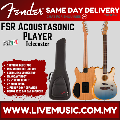 Fender Acoustasonic Player Telecaster Electric Guitar, RW FB, Sapphire Blue Fade