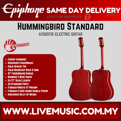 Epiphone Hummingbird Standard Left-Handed Acoustic-Electric Guitar - Cherry Sunburst