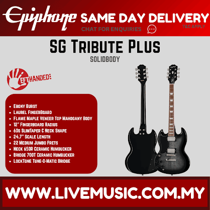 Epiphone SG Tribute Plus Left-handed Electric Guitar -Ebony Burst