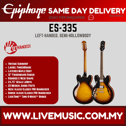 Epiphone ES-335 Left-Handed Semi-Hollowbody Electric Guitar -Vintage Sunburst