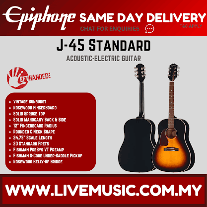 Epiphone Inspired by Gibson J-45 Standard Left-Handed Acoustic-electric Guitar - Vintage Sunburst