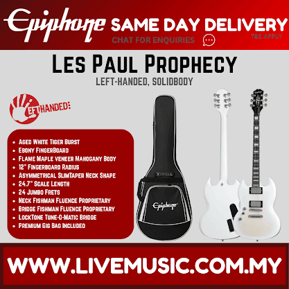 Epiphone SG Prophecy Left-handed Electric Guitar with Premium Gig Bag - Aged White Tiger