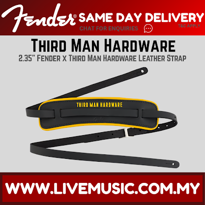 Fender Third Man Hardware Leather Guitar Strap, Black/Yellow