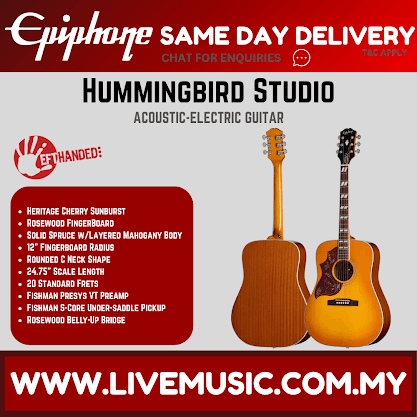Epiphone Hummingbird Studio Left-handed Acoustic-electric Guitar - Heritage Cherry Sunburst