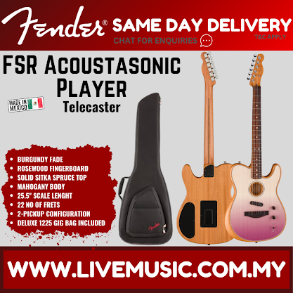 Fender Acoustasonic Player Telecaster Electric Guitar, RW FB, Burgundy Fade