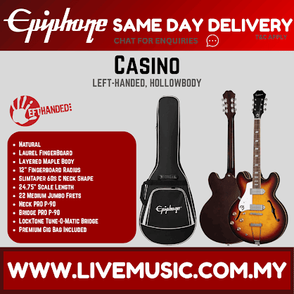 Epiphone Casino Left-handed Hollowbody Electric Guitar -Vintage Sunburst