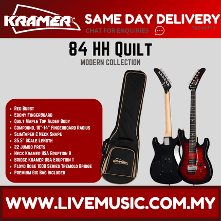 Kramer The 84 HH Quilt Electric Guitar with Premium Bag - Red Burst