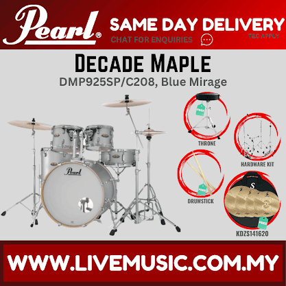 Pearl Decade Maple 5-Piece Drum Set with Hardware, Drumstick and Throne - 22 Inch Bass Drum - Blue Mirage