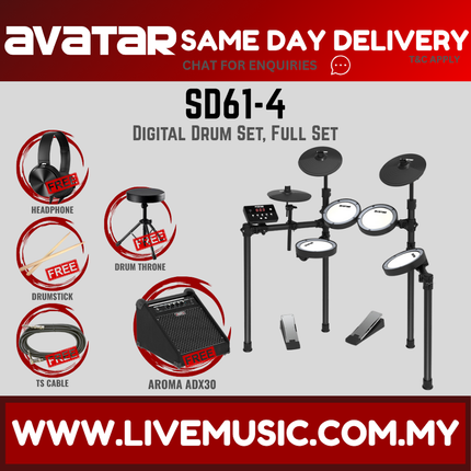 Avatar SD61-4 digital drum set full kit with 8 mesh pads, throne, headphones, drumsticks