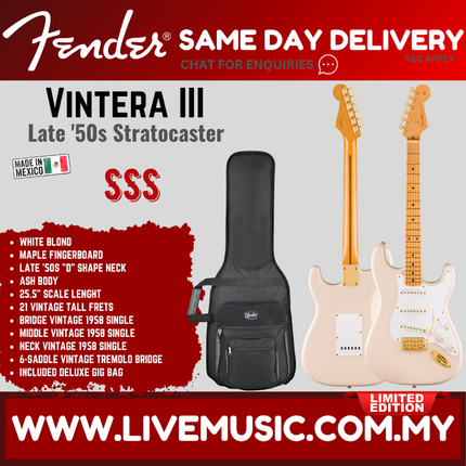 Fender Limited Edition Vintera III Late 50s Stratocaster Electric Guitar, Maple FB, White Blonde