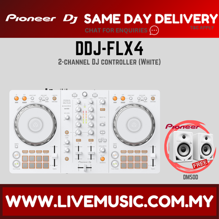 Pioneer DJ DDJ-FLX4 2-deck Rekordbox and Serato DJ Controller With Case - White ( DDJ FLX4 / DDJFLX4 )